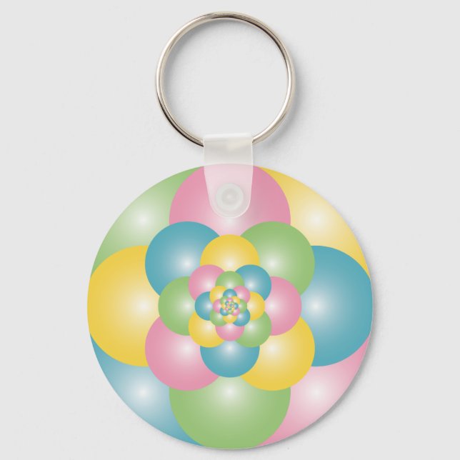 Pyramid of colourful balloons key ring (Front)
