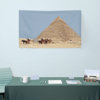 Pyramid of Khafre and a string of chariots Banner