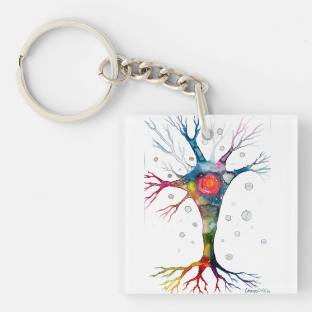 Pyramidal neuron in the neocortex key ring (Front)