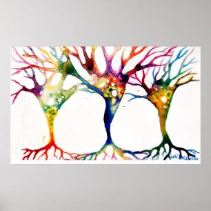 Pyramidal neurons trio painted with watercolors poster