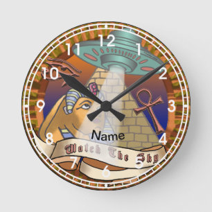 Pyramids Alien Spaceship  Round Clock