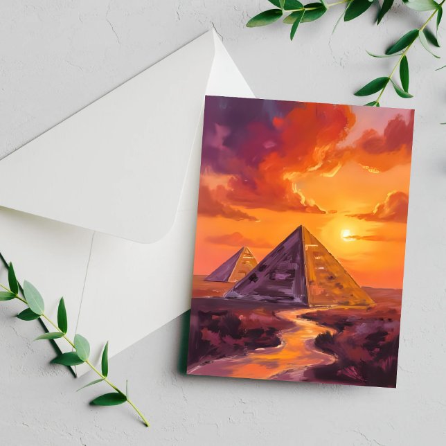 Pyramids of Egypt Sunset Travel Painting Card (Creator Uploaded)