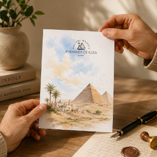Pyramids of Giza, Egypt   Watercolor Souvenir Postcard