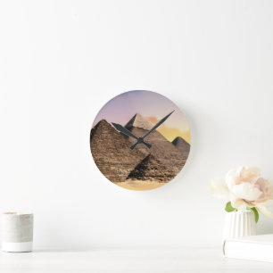 Pyramids Of Giza Travel Egypt Photo Round Clock