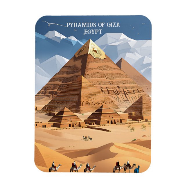 Pyramids of gize, Egypt travel art vintage magnet (Vertical)