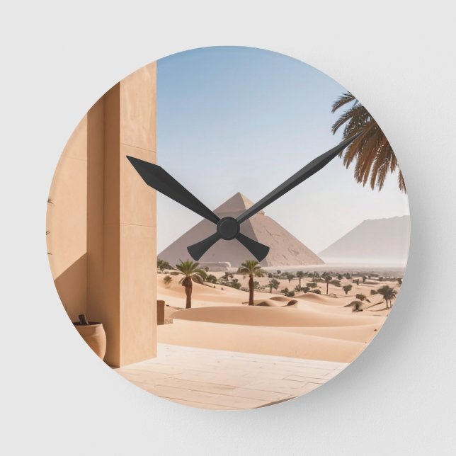 Pyramids & Palm Trees Round Clock (Front)