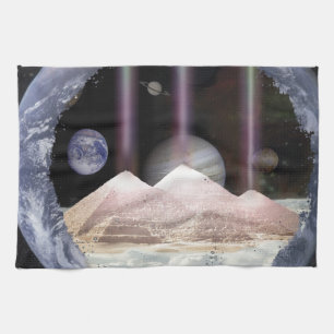 Pyramids Planets Space Tea Towel