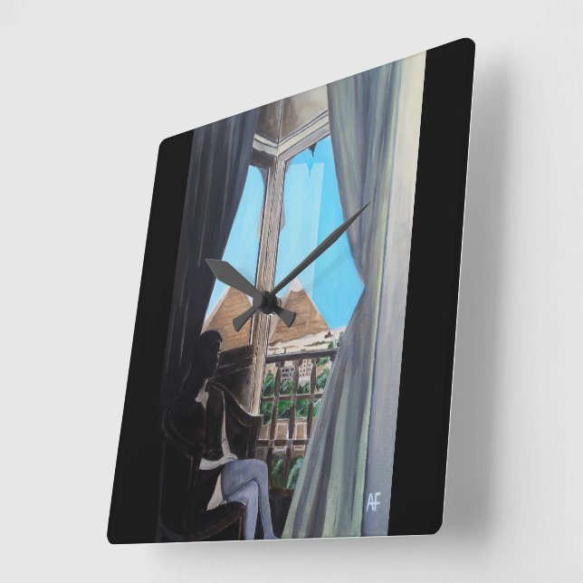 Pyramisa Hotel Painting by Alfred Fox Square Wall Clock (Angle)