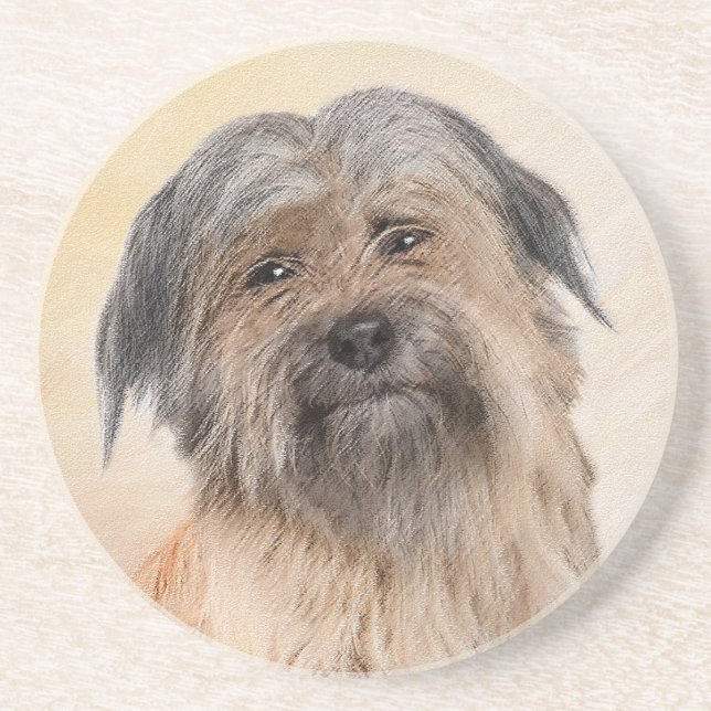 Pyrenean Shepherd Painting - Cute Original Dog Art Coaster (Front)