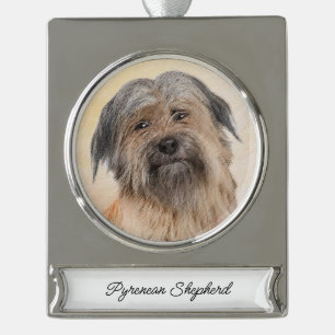 Pyrenean Shepherd Painting - Cute Original Dog Art Silver Plated Banner Ornament