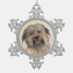 Pyrenean Shepherd Painting - Cute Original Dog Art Snowflake Pewter Christmas Ornament