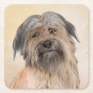 Pyrenean Shepherd Painting - Cute Original Dog Art Square Paper Coaster