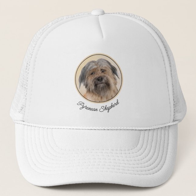 Pyrenean Shepherd Painting - Cute Original Dog Art Trucker Hat (Front)