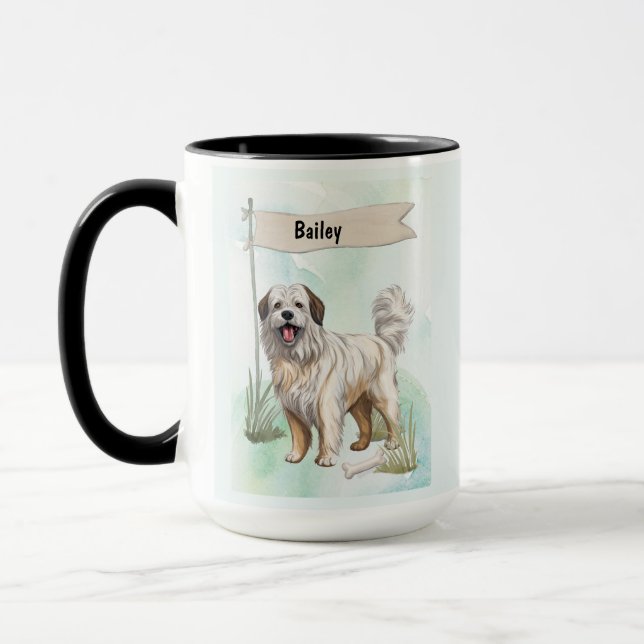 Pyrenean Shepherd Watercolor Personalised Dog Mug (Left)