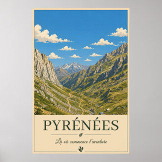 Pyrénées France – Alpines Illustrated Landscape Poster