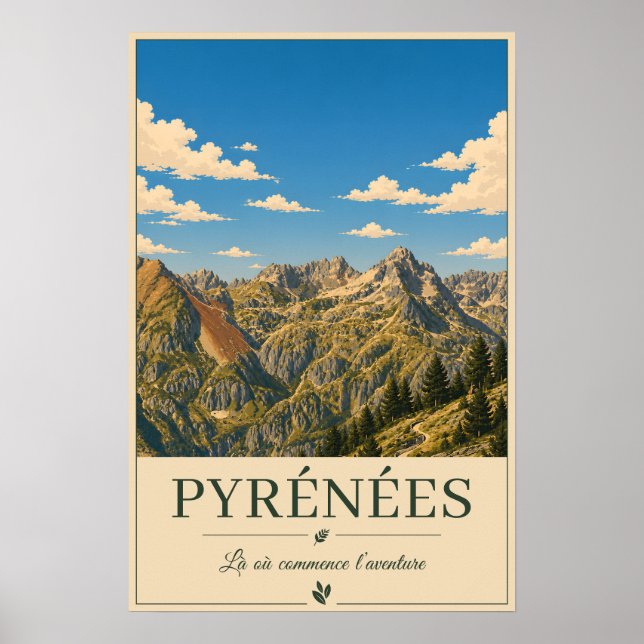 Pyrénées France – Ridges Illustrated Landscape Poster (Front)