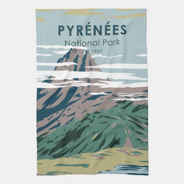 Pyrenees National Park France Vintage  Tea Towel (Vertical)