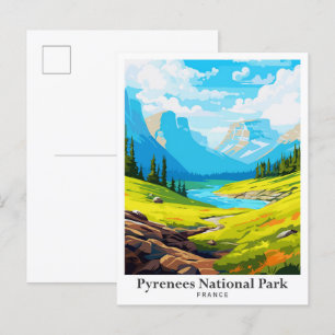 Pyrenees National Park Vintage Travel Illustration Postcard
