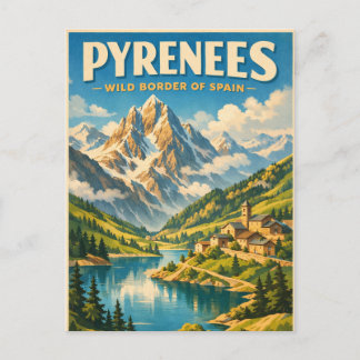 Pyrenees, Spain, in a classic retro travel Postcard
