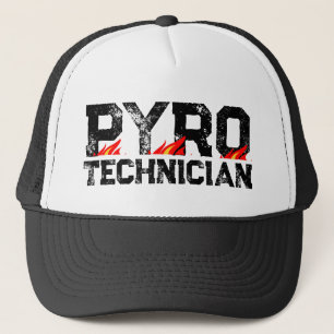 Pyro Technician trucker hat with burning flames