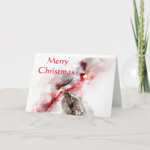 Pyrrhuloxia watercolor Merry Christmas Card