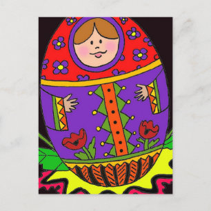 pysanka matryoshka black bground postcard