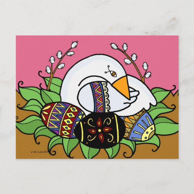 Pysanky and Goose Ukrainian Folk Art Postcard (Front)