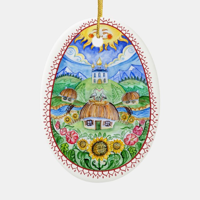 Pysanky Ukrainian Easter eggs Ceramic Tree Decoration (Front)