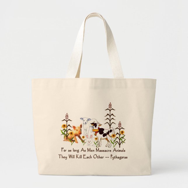 Pythagoras Vegetarian quote Large Tote Bag (Front)