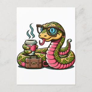 Python drinking coffee announcement postcard