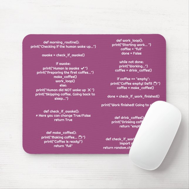 Python morning_routine() Mouse Pad – Coders Gift (With Mouse)