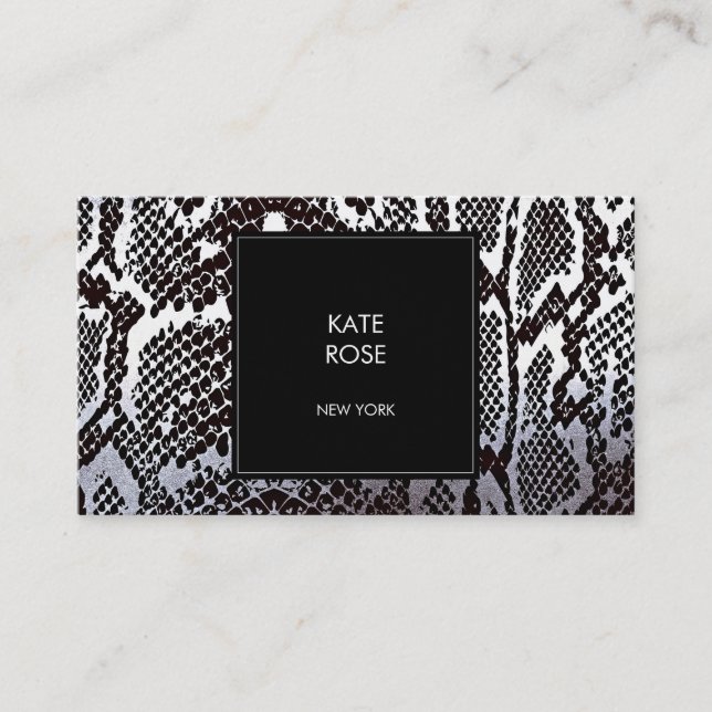 Python Skin Snake Black Silver White Glam Vip Business Card (Front)