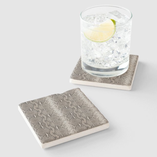 Python Snake Skin Animal Print Stone Coaster (Side)