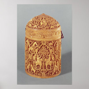 Pyx with relief depicting pleasures of poster