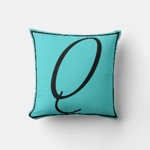 Q INITIAL PILLOW - Letter Q on Aqua Background