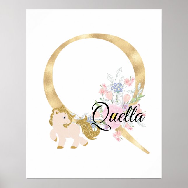 Q letter personalised name monogram with pony poster (Front)
