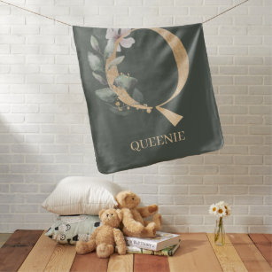 Q Monogram Floral Personalised Baby Blanket
