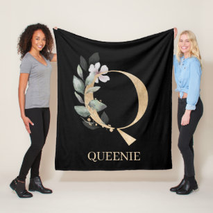 Q Monogram Floral Personalised Fleece Blanket