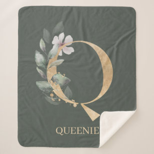 Q Monogram Floral Personalised Sherpa Blanket