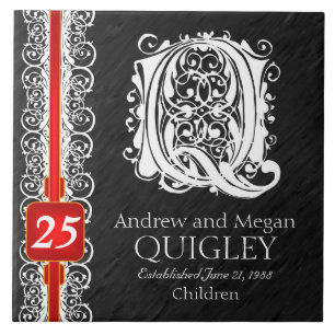 Q Monogram "White Lace on Black" Anniversary Tile