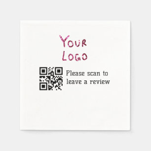 Q r code add logo here business details leave revi napkin