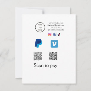Q R code PayPal venmo scan pay add social media de Card