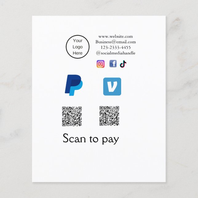 Q R code PayPal venmo scan pay add social media de Flyer (Front)