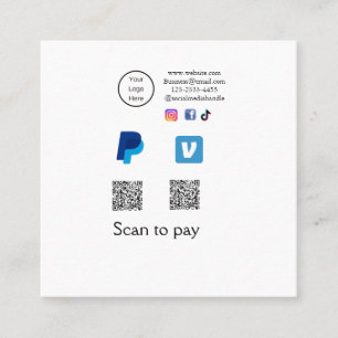 Q R code PayPal venmo scan pay add social media de Square Business Card