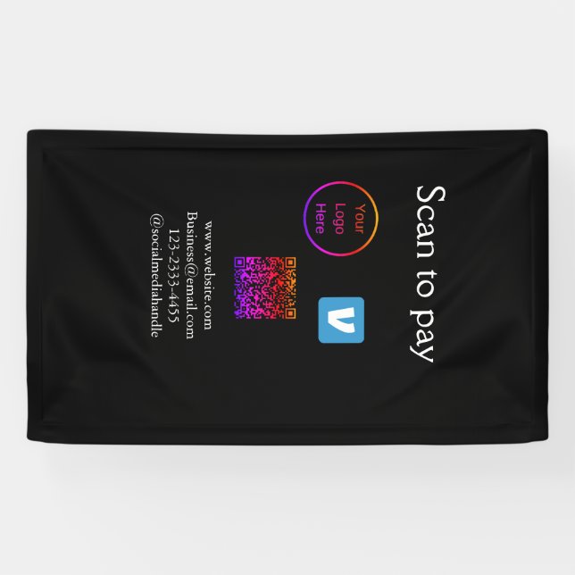 Q R code venmo scan to pay add logo social media Banner (Horizontal)