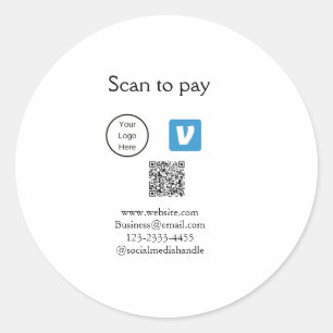 Q R code venmo scan to pay add logo social media Classic Round Sticker