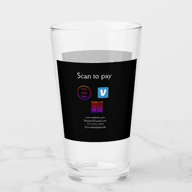 Q R code venmo scan to pay add logo social media Glass (Front)