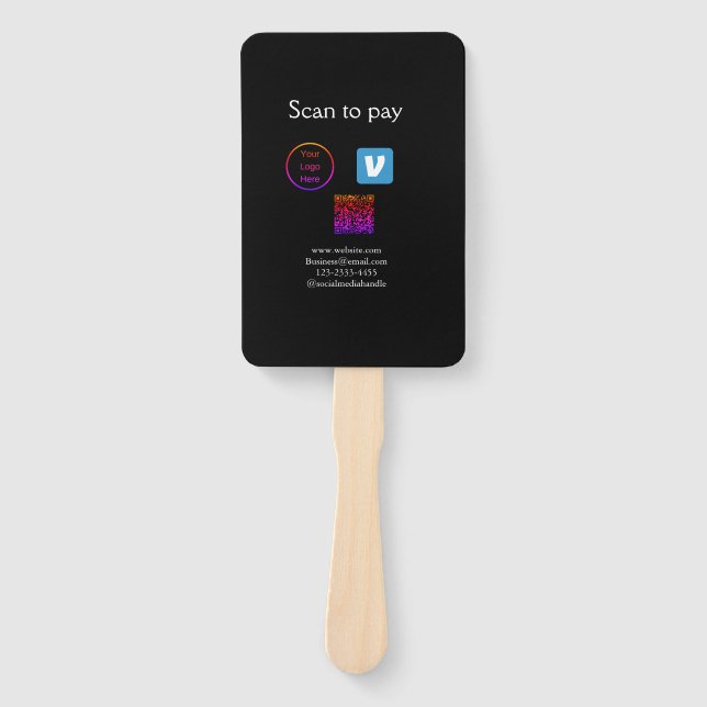 Q R code venmo scan to pay add logo social media Hand Fan (Front)
