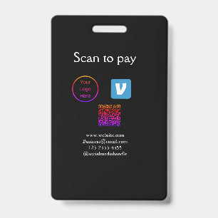 Q R code venmo scan to pay add logo social media ID Badge