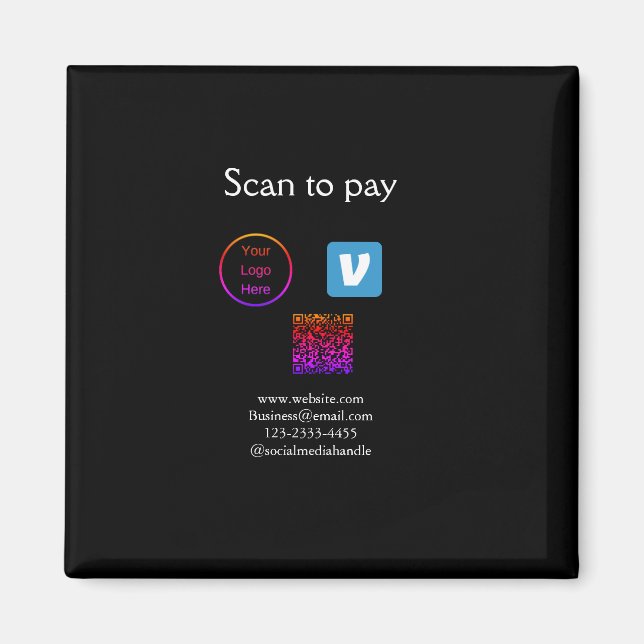 Q R code venmo scan to pay add logo social media Magnet (Front)